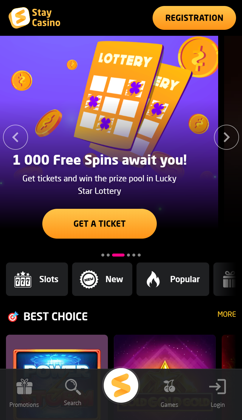 Stay Casino mobile app screen